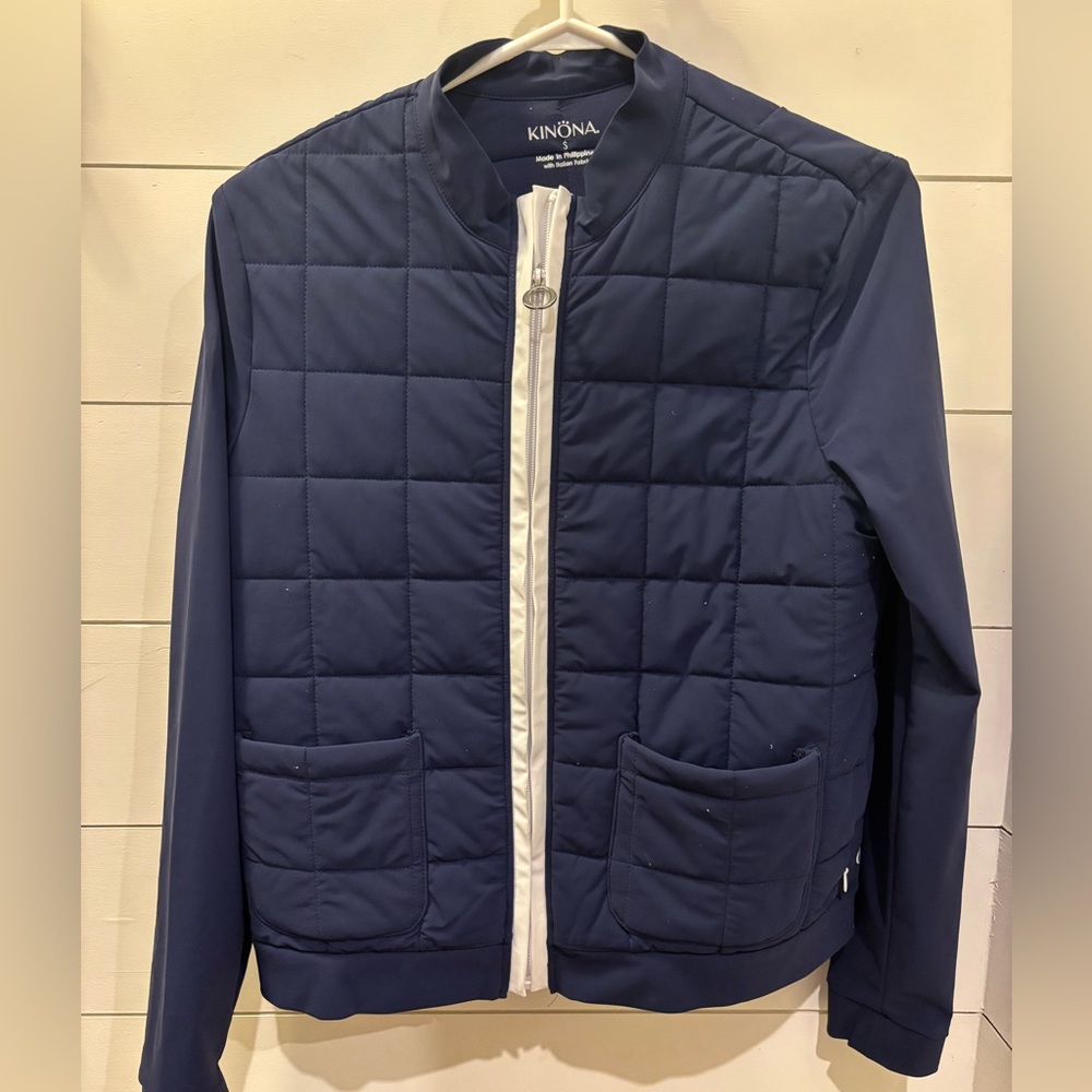 Kinona Dark Blue Quilted Jacket with White Trim